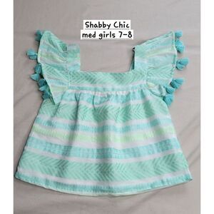 Shabby Chic Boho Girls Tassle Tank Top 7/8 NWOT Fringed Summer Spring Teal  #081